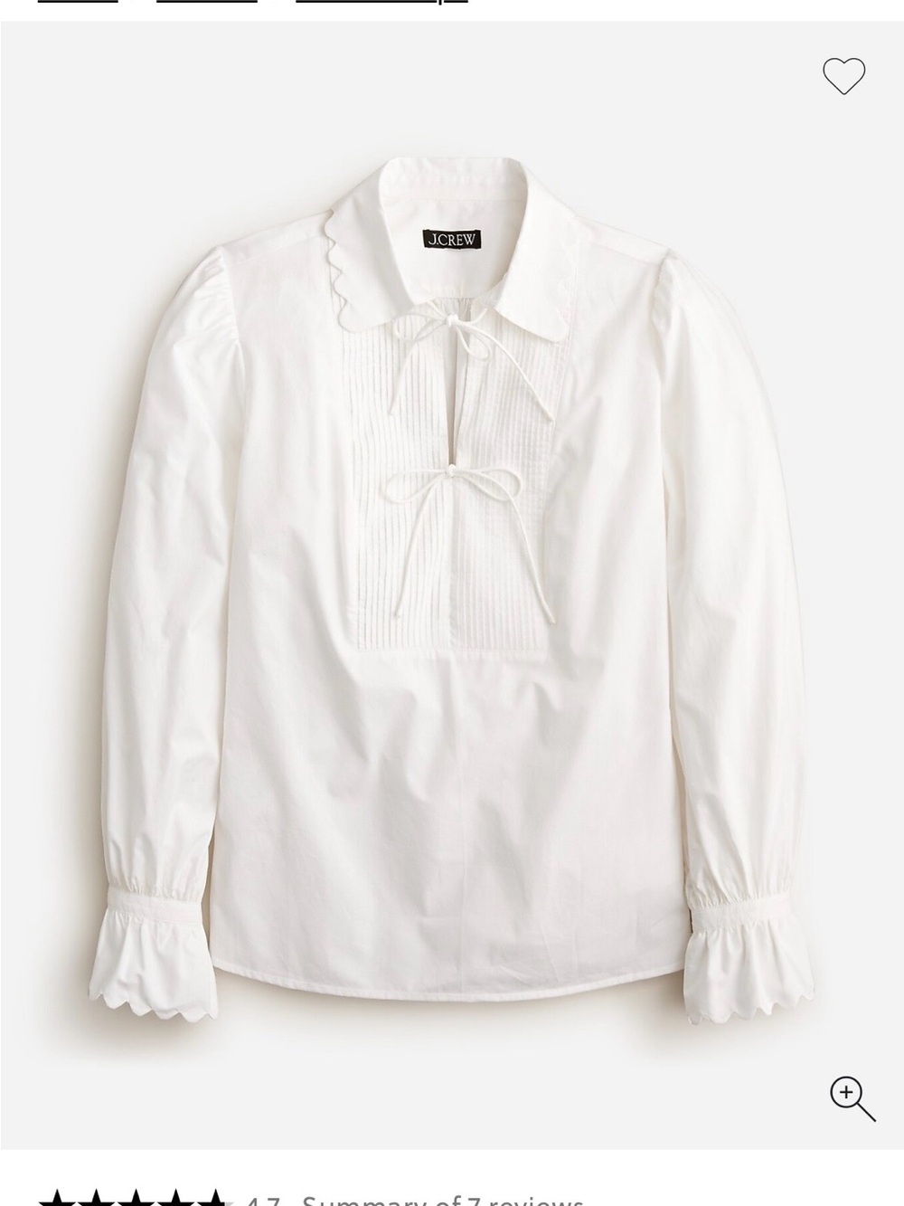 J. Crew White Popover Blouse with Front Bows